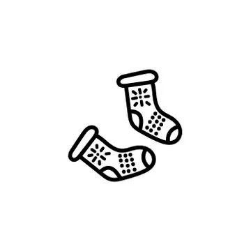 Hand drawn warm knitted socks with snowflake pattern. Doodle logo vector outl Stockillustratie