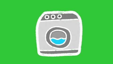 Hand-Drawn Washing Machine Laundry Animation on Green Screen Stockbeeldmateriaal 332614775