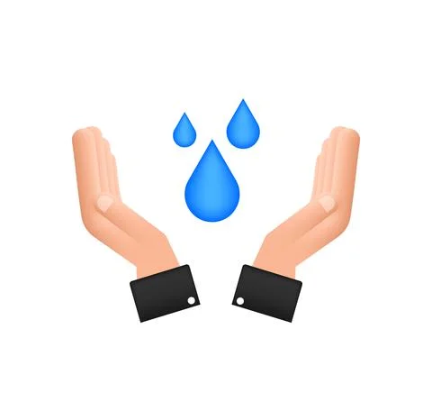 Hand drawn water drop in hands for banner design. Planet earth. Save earth water Stock Illustration