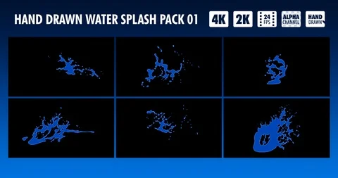 Hand Drawn Water Splash FX Pack 01 Stock Footage