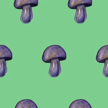 Hand-drawn watercolor seamless pattern of the different autumn fall mushrooms Stock Illustration