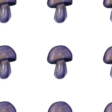 Hand-drawn watercolor seamless pattern of the different autumn fall mushrooms Stock Illustration