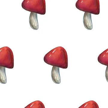 Hand-drawn watercolor seamless pattern of the different autumn fall mushrooms Illustrazione stock
