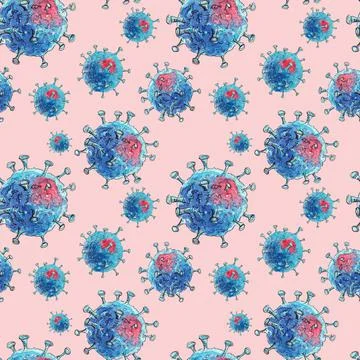 Hand drawn watercolor seamless pattern with Coronavirus Stock Illustration