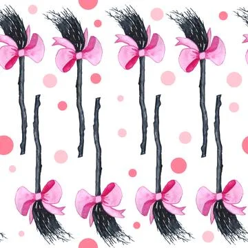 Hand drawn watercolor seamless pattern of Halloween fall autumn pastel soft pink Stock Illustration