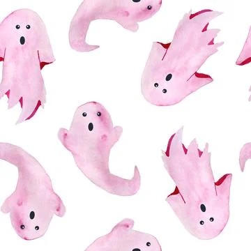 Hand drawn watercolor seamless pattern of Halloween fall autumn pastel soft pink Stock Illustration