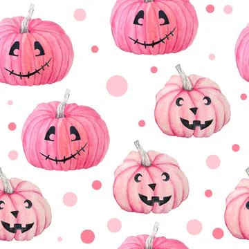Hand drawn watercolor seamless pattern of Halloween fall autumn pastel soft pink Illustrazione stock