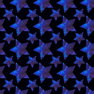 Hand drawn watercolor seamless pattern with blue stars. Botanic illustration. Stock Illustration