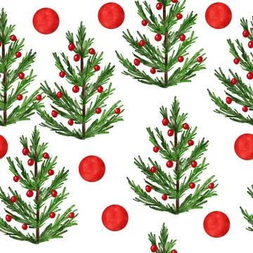 Hand drawn watercolor seamless pattern with Christmas trees. New year holiday Stock Illustration
