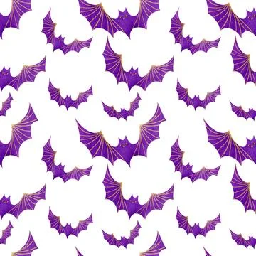 Hand drawn watercolor seamless pattern with Halloween bat Stock Illustration