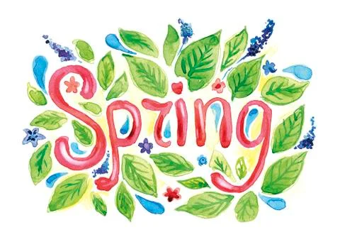 Hand drawn watercolor word "Spring" Stock Illustration