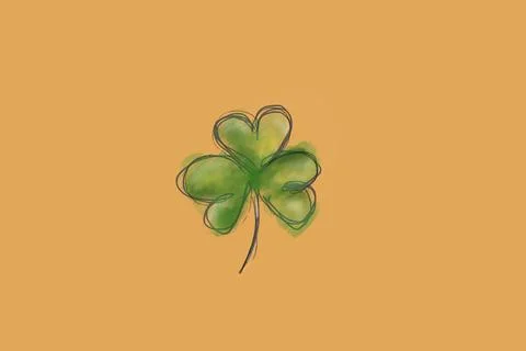Hand drawn watercolour clover leaf on camel background Stock Illustration