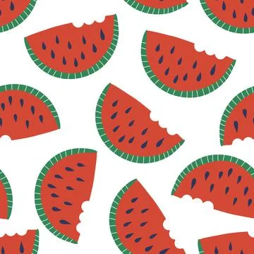 Hand drawn watermelon seamless pattern. Minimalistic Summer background. Stock Illustration