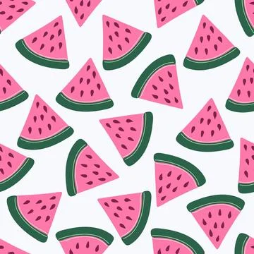 Hand drawn watermelon seamless pattern. Cute Summer background. Stock Illustration
