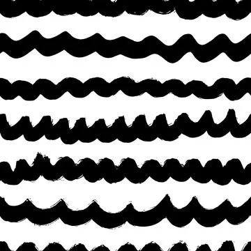 Hand drawn wave bold line seamless pattern. Stock Illustration