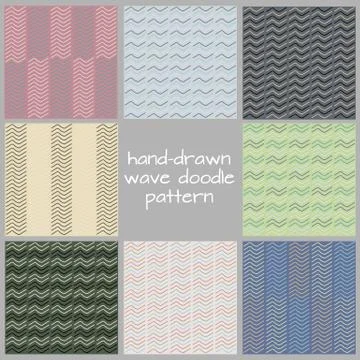 Hand-drawn Wave Doodle Seamless Patterns Collection. Illustrazione stock