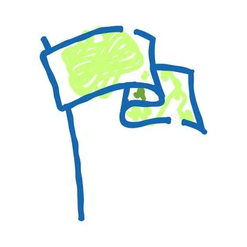 Hand drawn waving flag doodle sketch illustration Stock Illustration