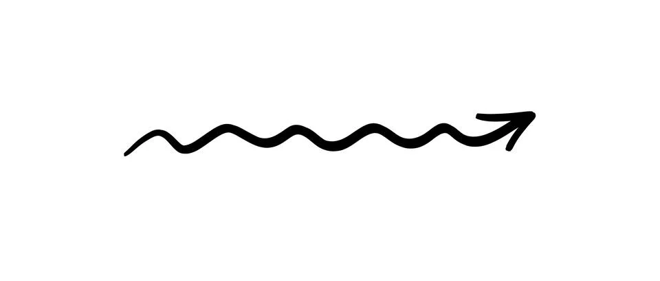 Hand drawn wavy arrow pointing to the right on a white background Stock Illustration