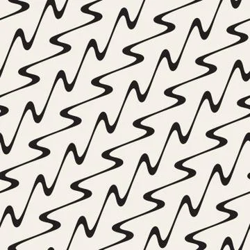 Hand Drawn Wavy Diagonal Lines. Vector Seamless Black and White Pattern Stock Illustration