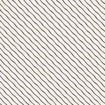 Hand Drawn Wavy Diagonal Lines. Vector Seamless Black and White Pattern Stock Illustration