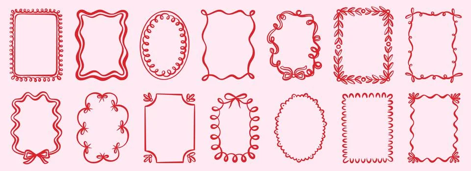 Hand-drawn wavy frames and whimsical borders Stock Illustration