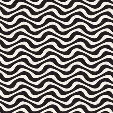 Hand Drawn Wavy Horizontal Lines. Vector Seamless Black and White Pattern Stock Illustration