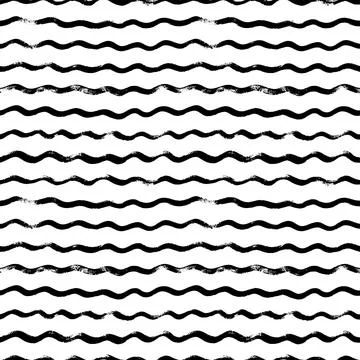 Hand drawn wavy lines vector seamless pattern. Stock Illustration