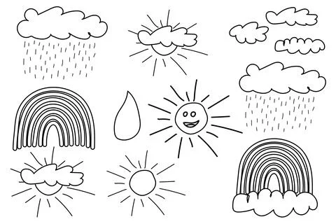 Hand-Drawn Weather Elements Coloring Page Stock Illustration