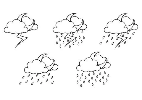 Hand drawn weather theme thunderstorm at night Stock Illustration