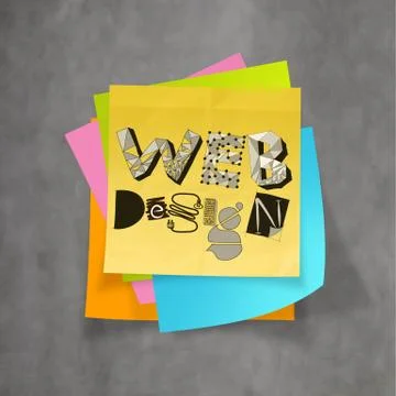 Hand drawn web design on sticky note and texture  background as concept Stock-Illustration