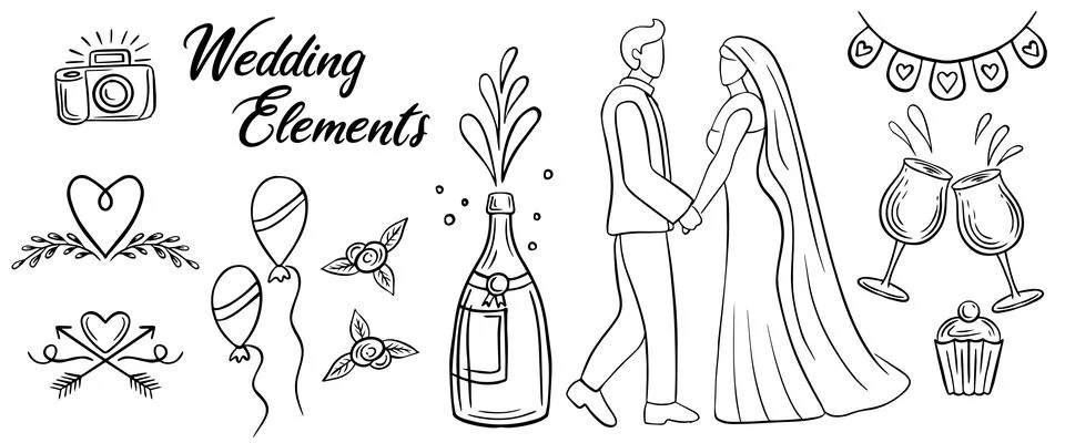 Hand drawn wedding elements vector Stock Illustration