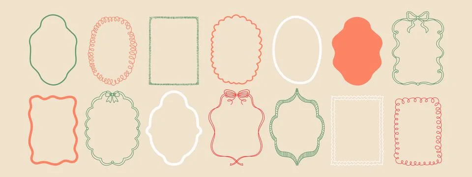 Hand drawn wedding frame set. Elegant oval and wavy vintage borders for inv.. Stock-Illustration