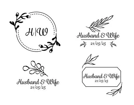 Hand-drawn wedding logo collection with floral elements Stock Illustration