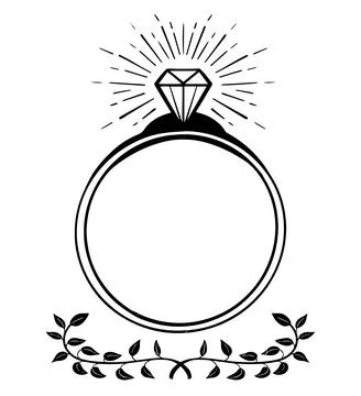 Hand drawn wedding ring with diamond vector illustration Stock Illustration