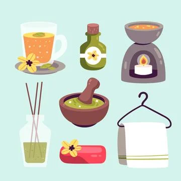 Hand drawn wellness and spa elements 스톡 일러스트