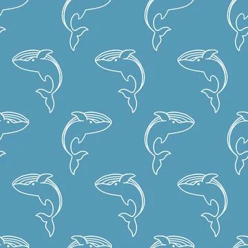 Hand Drawn Whales Seamless Pattern Background Illustrazione stock