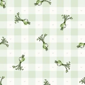 Hand drawn whimsical beetroot gingham seamless pattern. Vector vintage check 库存插图