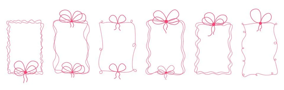 Hand drawn whimsical frames with bows set 库存插图