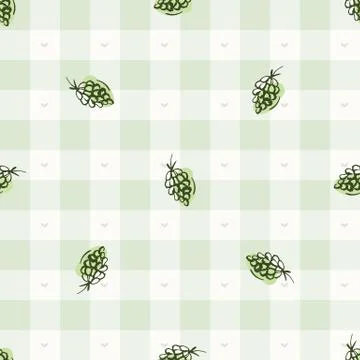 Hand drawn whimsical grape gingham seamless pattern. Vector vintage check retro Stock Illustration