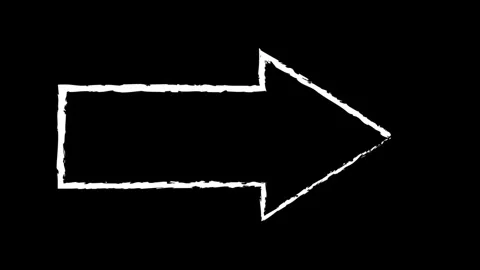 Hand drawn white arrow pointing right on black background with textured animatio Stock Footage 333819534