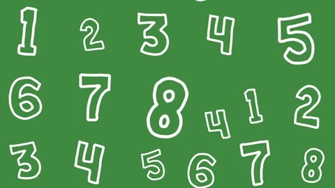 Hand-drawn white chalk number doodle icons seamless pattern on green board Stock Footage 341401832