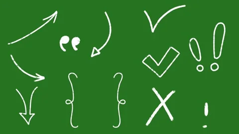 Hand-Drawn White Chalk Punctuation and Arrow Pack | 2D Hand-Drawn Symbols Motion Stock Footage 332127278