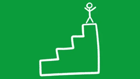 Hand Drawn White Chalk Stick Figure Top of Stairs Success 2D Animation  動画素材 341798908