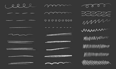 Hand-drawn white chalk texture lines and dividers collection Stock Illustration