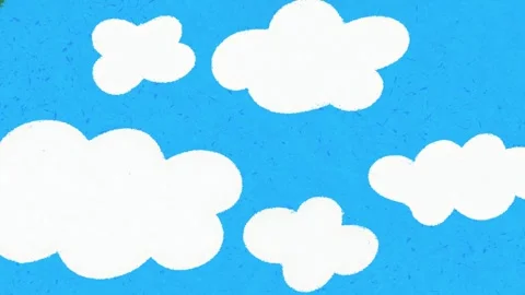 Hand-Drawn White Clouds Animation on Blue Sky Background | Organic Crayon Style  Stock Footage 329940821