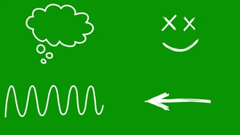 Hand drawn white doodle elements isolated over bright green screen Video stock 346825185