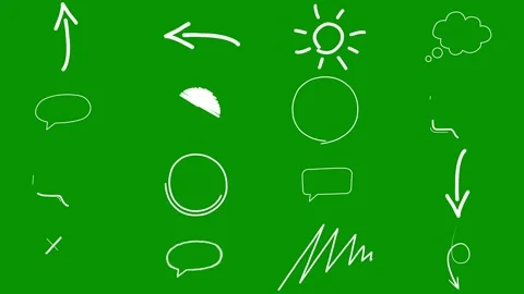 Hand drawn white doodle graphics placed perfectly upon bright green 스톡 동영상 346825787