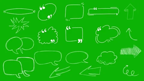 Hand Drawn White Doodle Quote Boxes and Speech Bubbles on Green Screen.  Stock Footage 325800894