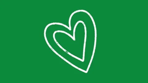 Hand Drawn White Double Outline Heart Animation on Green Screen Love Video Vidéo 334608541