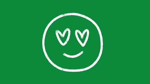 Hand Drawn White Heart Eyes Emoji Animation on Green Screen Happy Face Overlay Stock-Footage 334608491